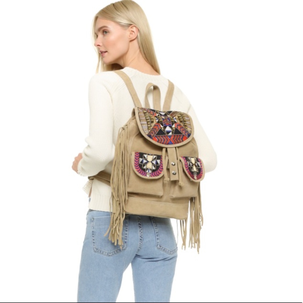 Anthropologie Suede Embroidered Backpack